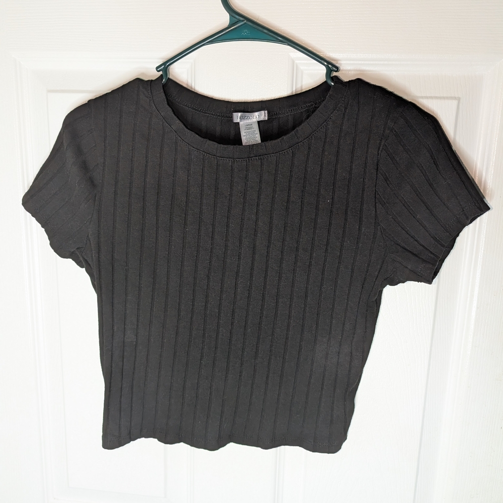Bozzolo Black Ribbed Short Sleeve Top